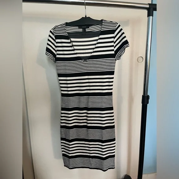 knee length dresses for ladies Fate: Stay Forever Cream White Striped Midi Dress, Small - The Mint Julep Boutique main image 0